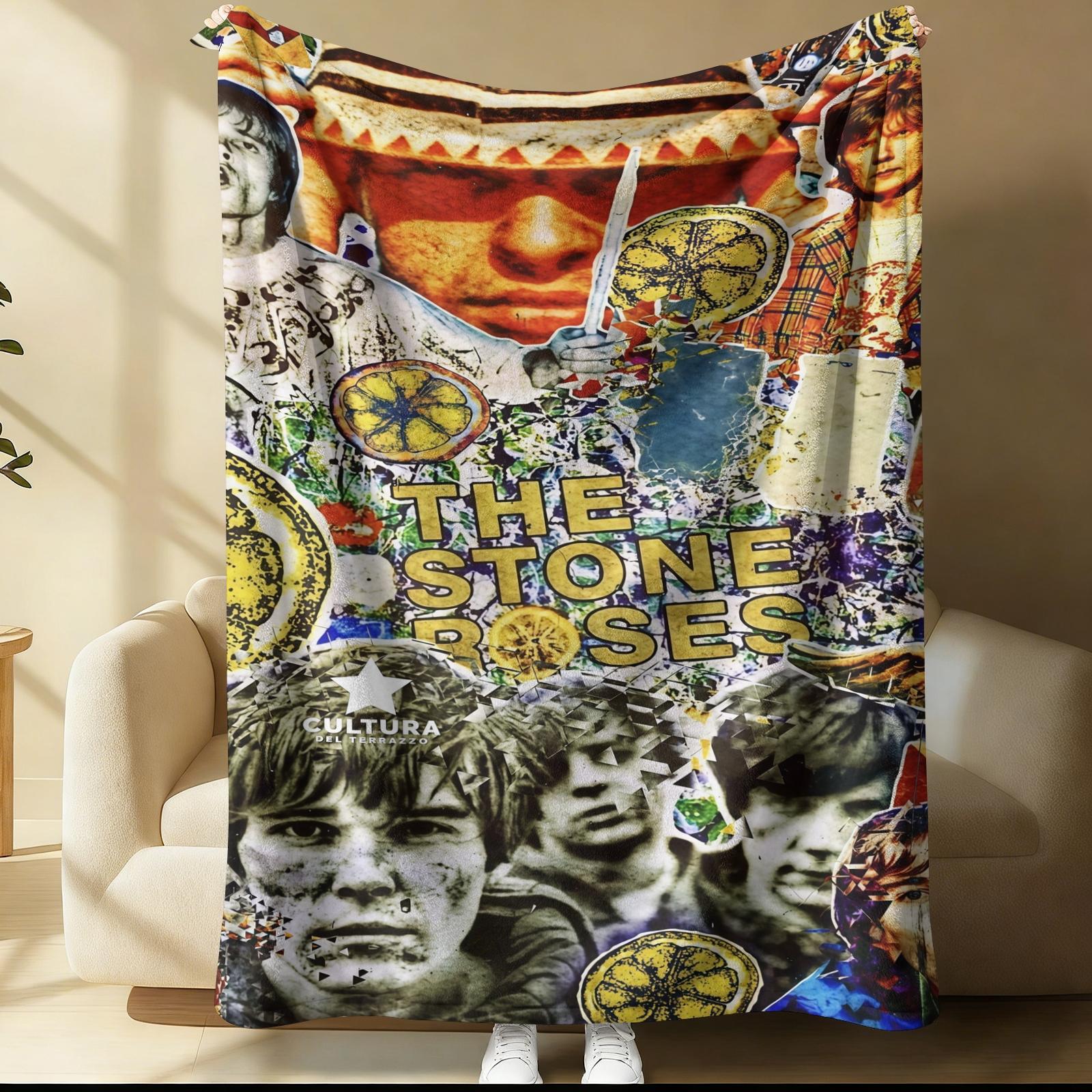The Stone Roses Throw Blanket, 90s Britpop Indie Rock Band Cozy Fleece Blanket, Retro Music Album Cover Themed Blanket for Sofa Bed, Perfect Gift for Music Lovers & Rock Fans