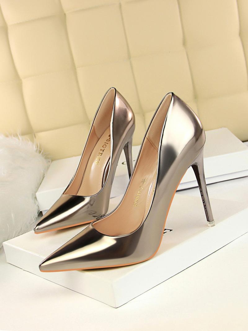 Women's Fashionable Texture Metal Stiletto Heels, Elegant Pointed Toe High Heels for Party, Banquet, Fashion Shoes for Party, Banquet, High Heel Pumps
