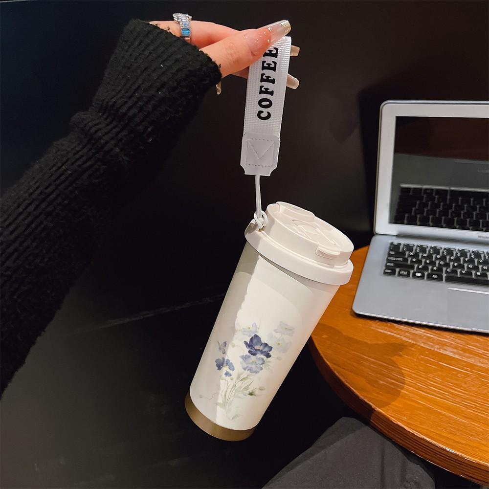 Abstract Floral Coffee Cup, Portable Insulated Tumbler, Keeps Drinks Hot/cold, Boho Style, Ideal for Office, Travel, Sports, Golf