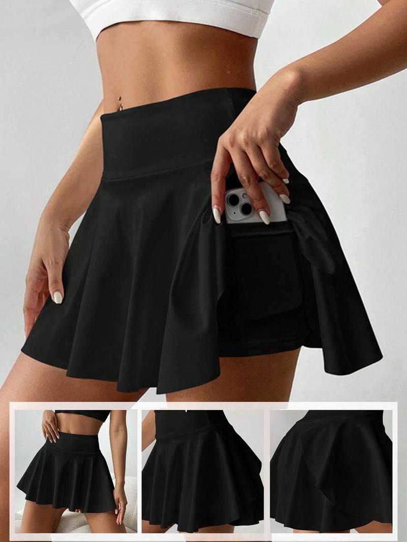 Women's Sporty Short Skirt Pants, Fashionable Multifunctional Tennis Golf Fitness Half Skirt, Anti-Exposure with Pockets, Casual Sporty Skort