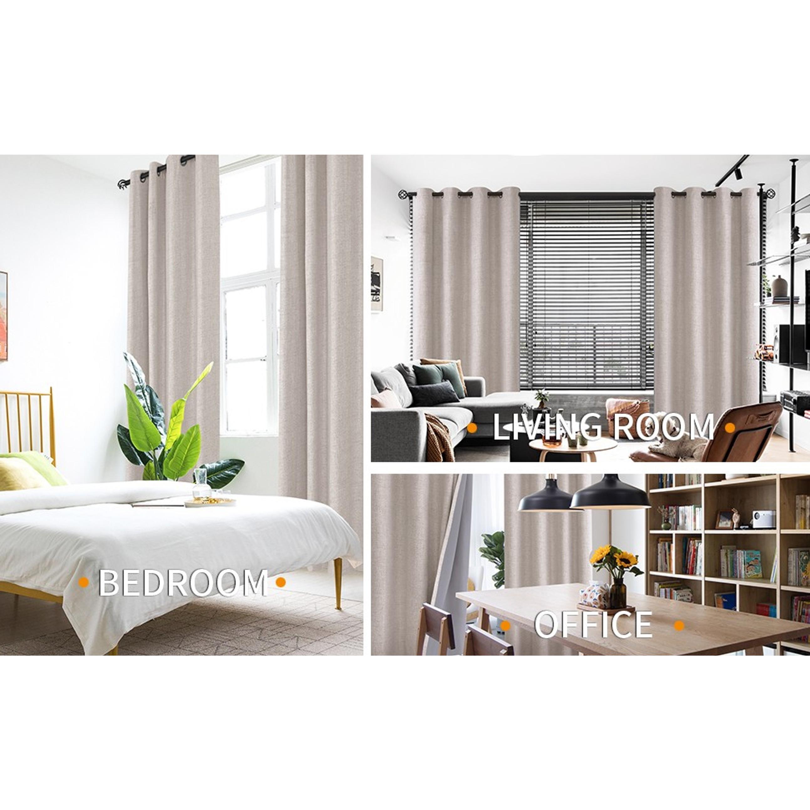 Linen Blackout Curtains 63 Inch Length for Bedroom Living Room, Beige Thermal Insulated Grommet Window Drapes, 2 Panels, 52 X 63 InchGift