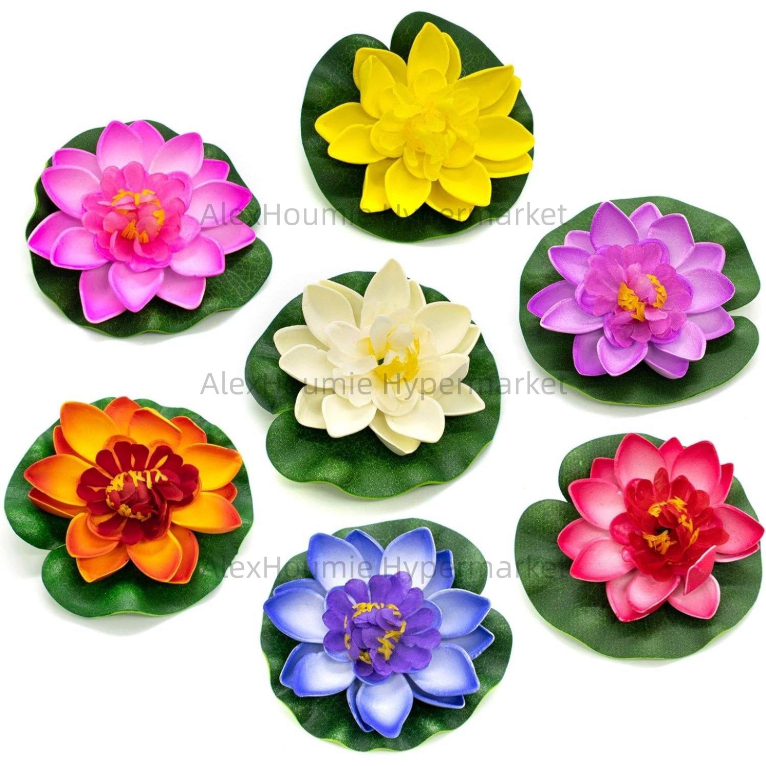 7 PCS Artificial Floating Foam Lotus Flower with Water Lily Pad Lifelike Ornament Perfect for Home Garden Pond Decor Decorations