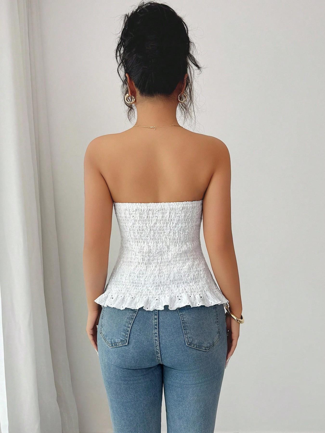 Elegant French-Style Chic Mesh Crop Top for Women, Sweet Ribbon Bow Hollow Out Slim Fit Tank Camis, Summer Beach Vacation Look, High Elasticity One-Shoulder Short Shirt