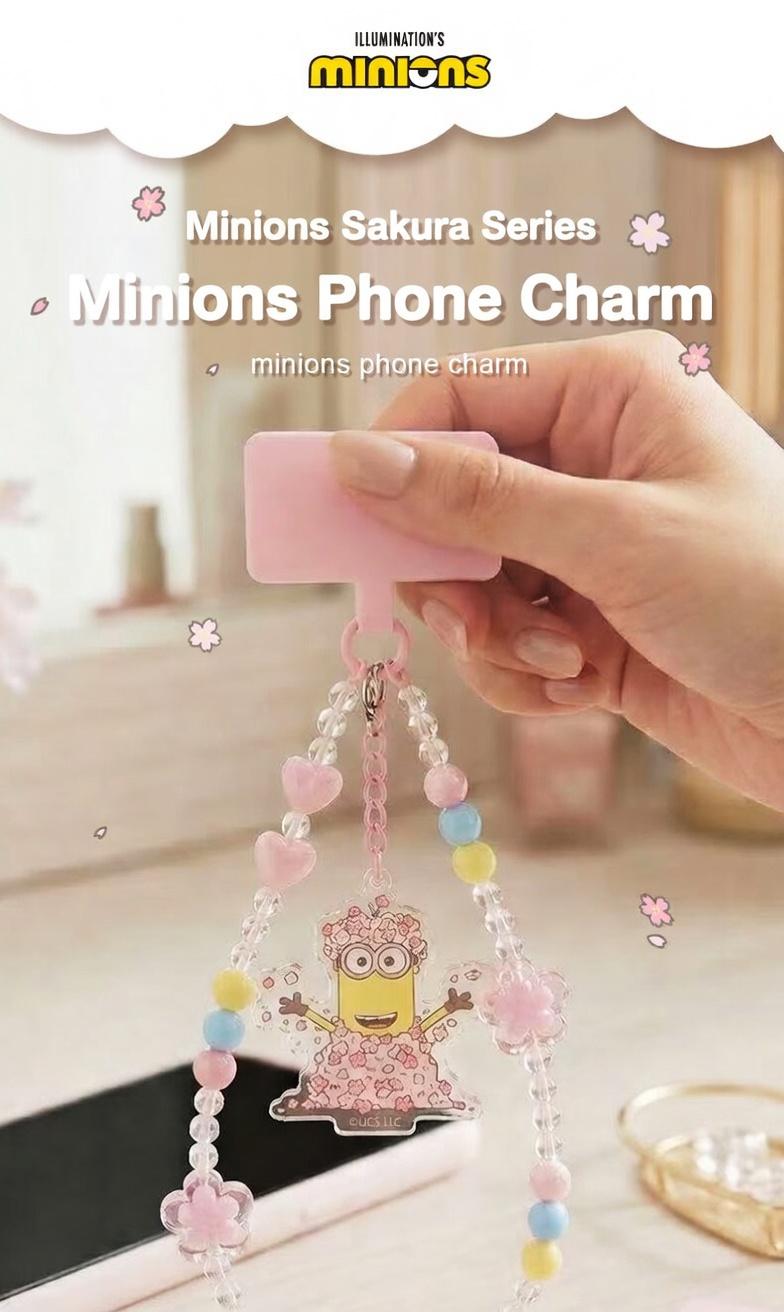 Minions Sakura Cherry Blossom Phone Charm - Limited Edition Kawaii Beaded Strap | Bob & Kevin Cute Pendant For Phone & Bag