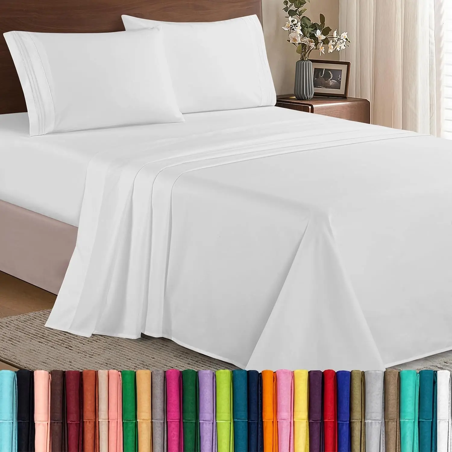 Luxury Soft 1500 Premier Egyptian 4-Piece Premium Hotel Quality Wrinkle Resistant Coziest Bedding Set, All Around Elastic Fitted Sheet, Deep Pocket up to 16inch, King, White