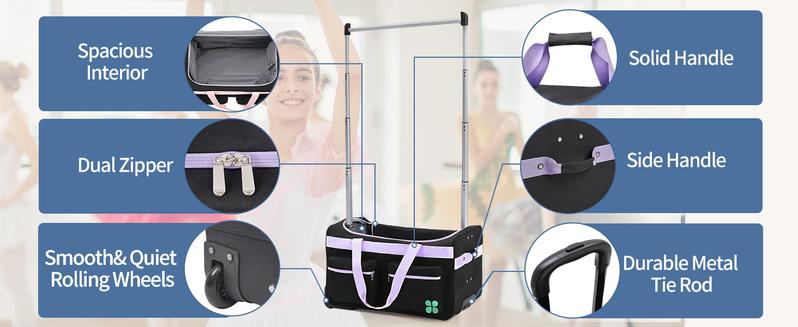 Lilypelle 23"/27" Dance Bag with Garment Rack, Collapsible Rolling Duffel with Wheels – Travel Bag for Competitions, Shows, and Performances