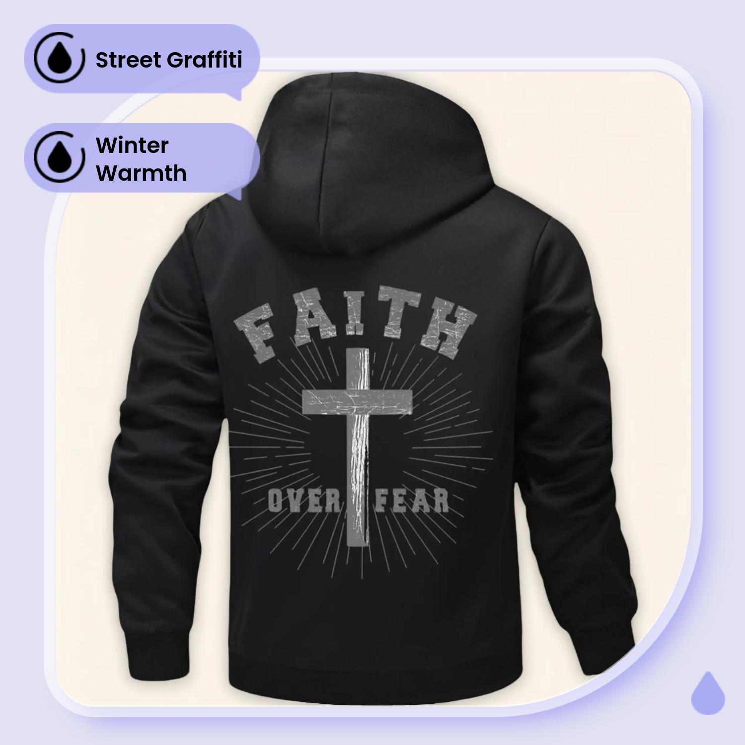 ❄️Winter Faith Armor: FAITH OVER FEAR Sherpa Hoodie Jacket | 1/COUNT + Cross Print🔥Crush Cold & Doubt – TikTok’s Hottest Spiritual Flex💥