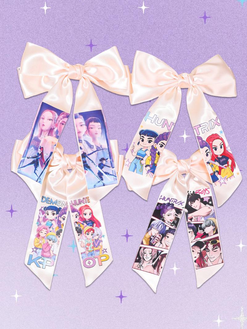 4pcs/1pcLarge Kpop Hair Bow with Girl Band Printed Ribbons Hair Clips | Comfortable Secure Clip | Versatile Design