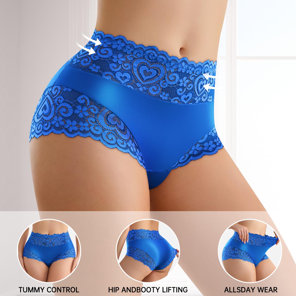QUASTI 5PCS Mid Waisted Lace Women's Panties, Multi Colored Smooth Soft Fashion Sweet Lace Exquisite Underwear, Cool Elasticity No Show Full Coverage Briefs, Daily Wear S-XXL