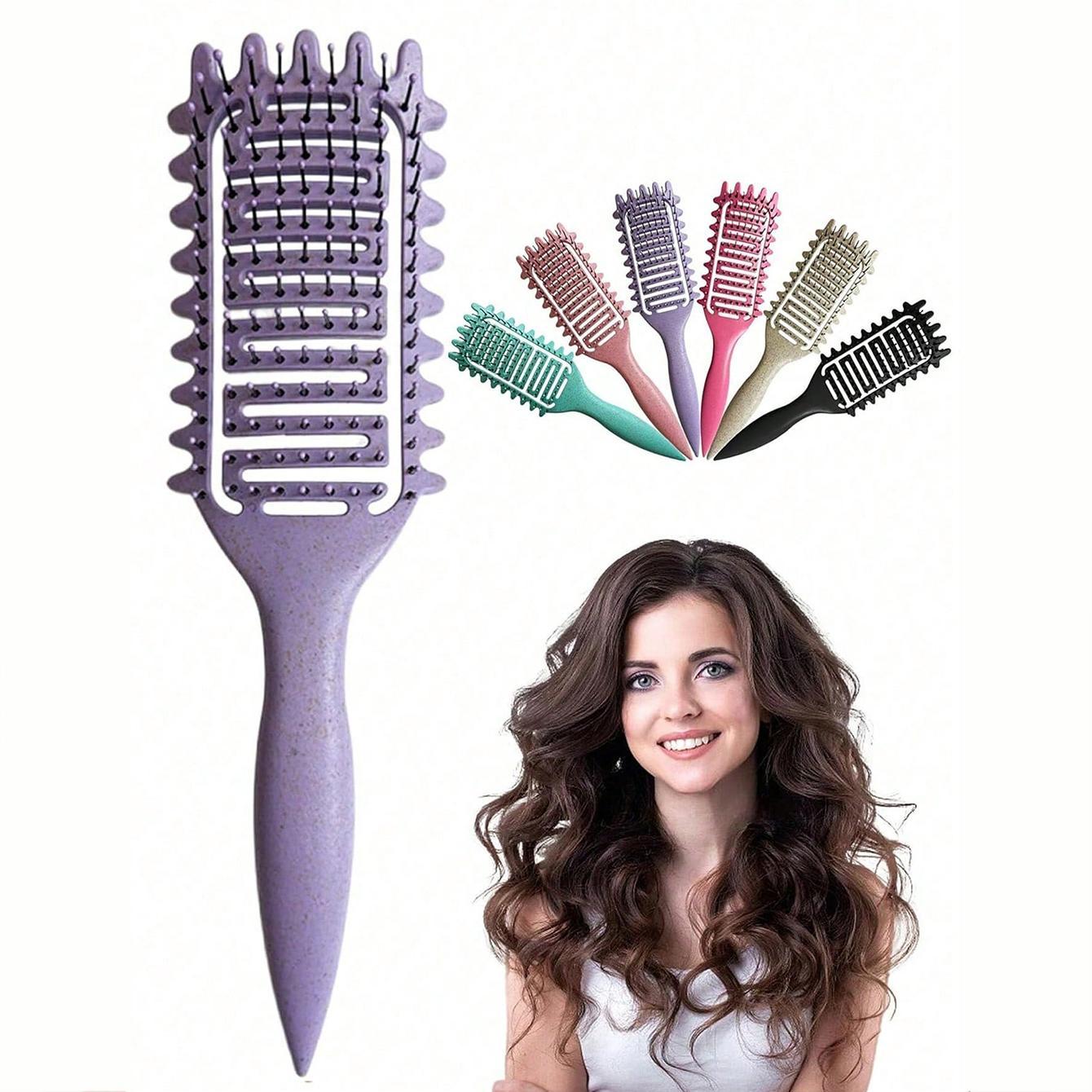 Vented Curl-Defining Brush, Curl Styling Brush, Curly Hair Detangler Brush for Curly, Wavy & Coily Hair, Airflow Comb for Fast Drying, Curl-Enhancing & Edge Lift, Detangling Brush for Wet & Dry Hair, Ideal for Travel, Home and Salon