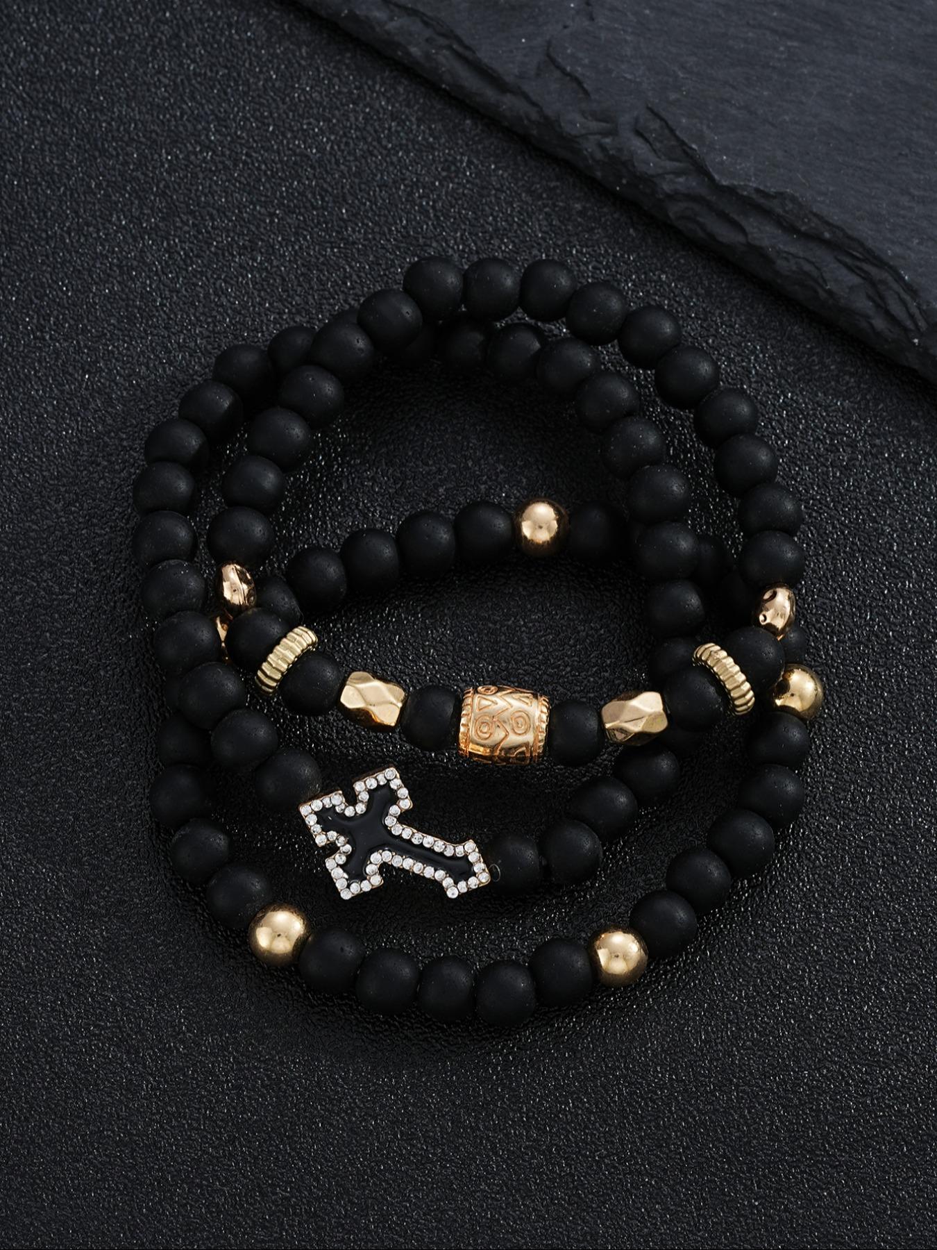 Men's Vintage Cross Beaded Bracelet, Word Bracelets, Fashion Jewelry for Party, Daily Clothing Decor, Trendy All-match & Exquisite Jewelry for Birthday Gift, Elegant Jewelry Bracelet, Bangles Bracelets Set