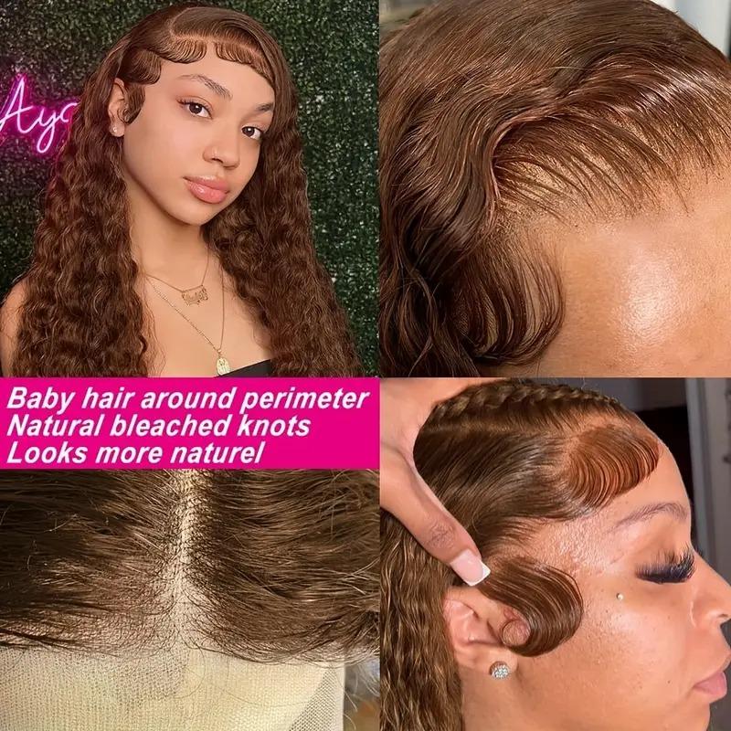 [NEW IN]Bling Hair Chocolate Brown Deep Wave 13x6 HD Transparent Lace Front Wigs Brazilian Deep Curly Human Hair Wigs for Black Women Pre Plucked with Baby Hair 180% Denisty