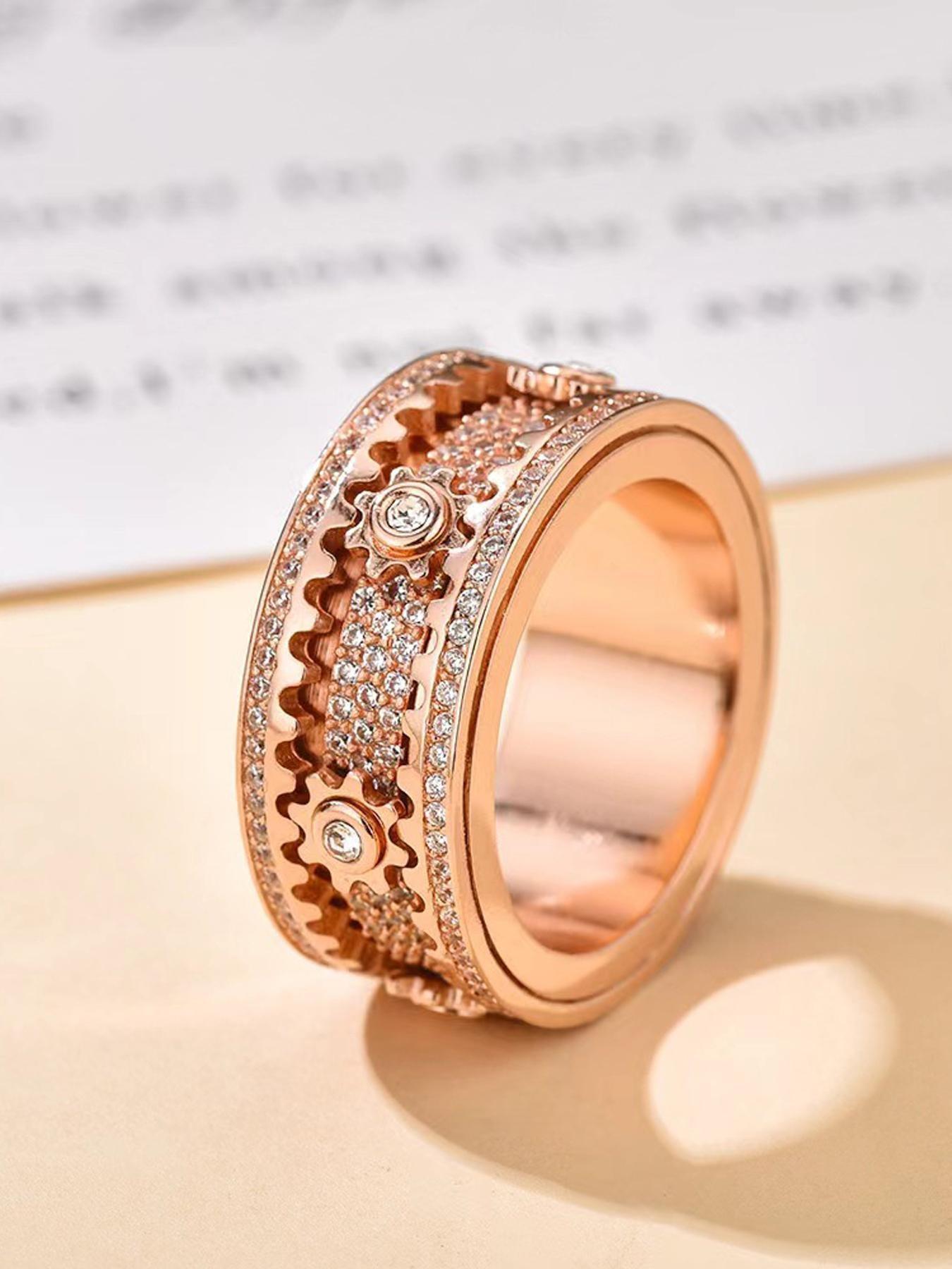 Creative Gear Design Rhinestone Ring, Elegant Fashion Jewelry for Men and Women, Perfect Gift for Birthdays, Anniversaries, Graduations