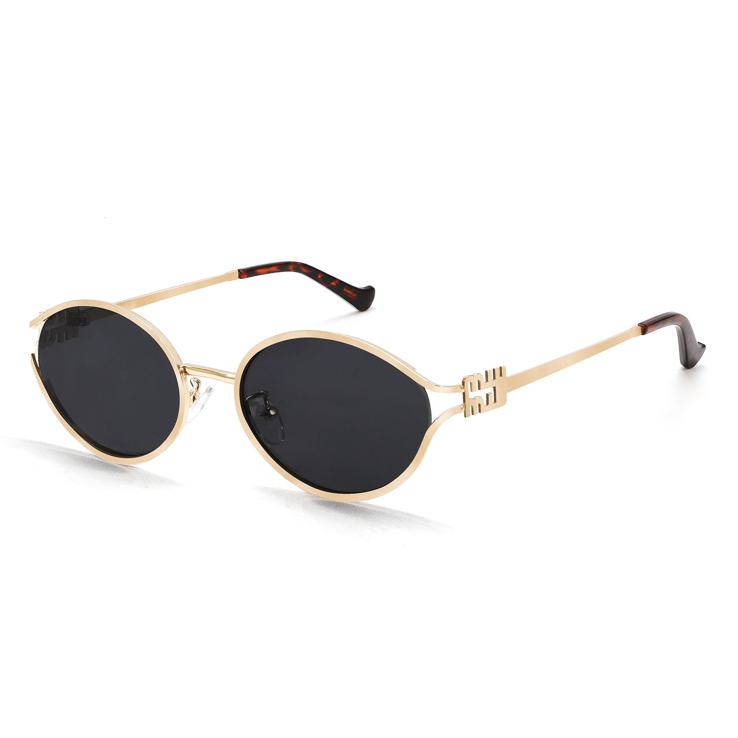Gold Frame Black Lens Oval Sunglasses - Women kachawoo Tiny Oval Sunglasses Men Small Vintage Women Sun  main image 4