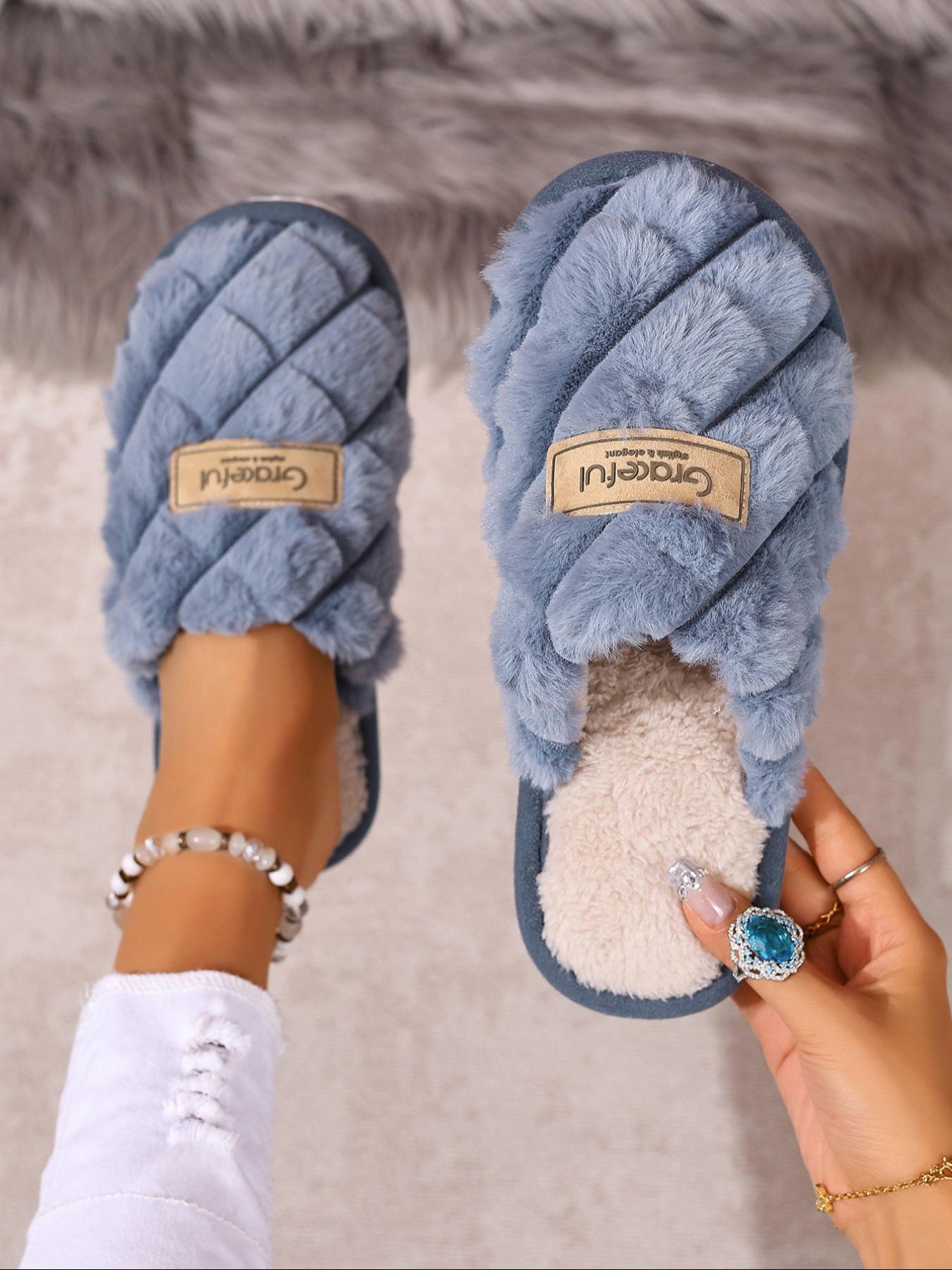 Women's Winter Slippers, Warm Eva Sole, Thick Cushioning Indoor Home Shoes, Casual Pure Color, Comfortable Plush Lining, Unisex, Fuzzy Warm Slippers