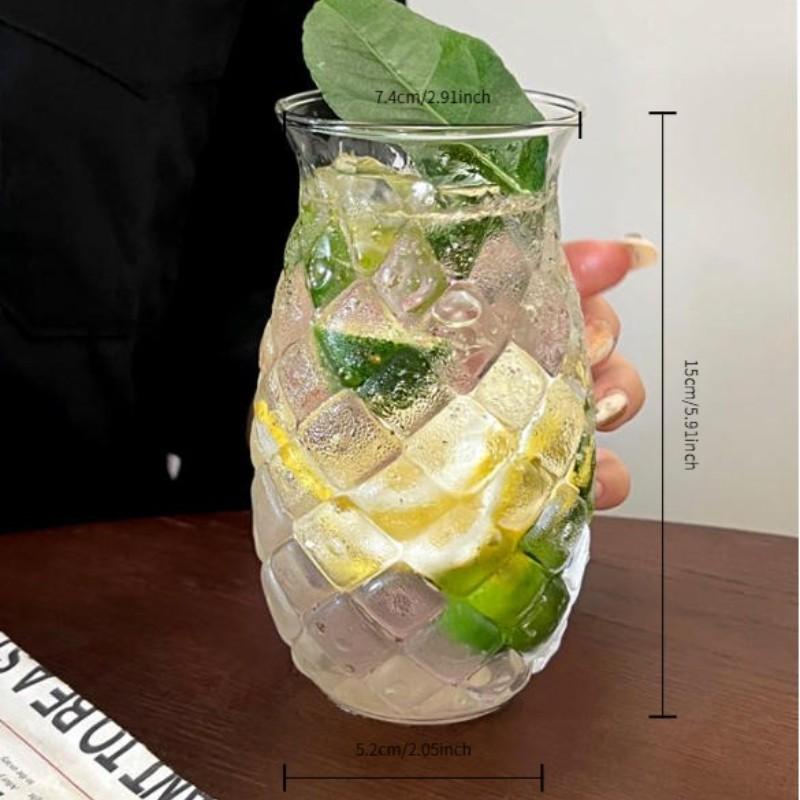 Creative Embossed Pineapple Glass Cups, Drinking Glasses, Glass Beverage Cups, Unique Glass Mugs for Coffee, Cold Drinks & Sparkling Water, Glass Iced Coffee Cups, Stylish Drinkware for Home Use