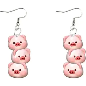 Household daily necessities Cute 3 Stacked Pig Drop Earrings for Women, Acrylic Flat Cartoon Pig Dangle Earrings, Lightweight Animal Ear Hook Jewelry, Funny Birthday Gift
