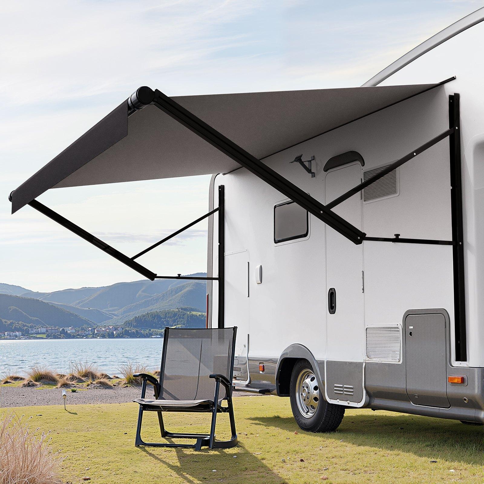 VEVOR Motorized Retractable RV Awning Complete Kit, 16' Sun Protection Outdoor Shade with Aluminum Alloy Frame, RV Accessories for Most RVs, Black Fade