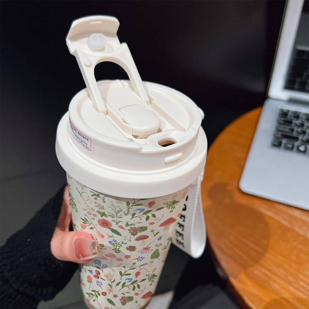 Abstract Flower Texture Coffee Cup, Portable Dual Drink Insulated Mug, Thermal Water Bottle, Cool Fashion, Office, Travel, Sports, Golf