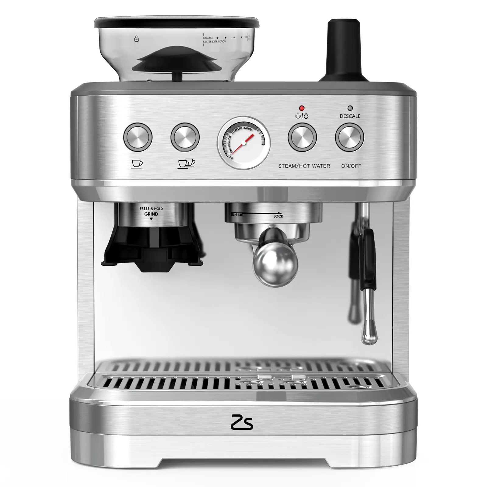 15 Bar Espresso Machine, Automatic Espresso Maker with Grinder, Milk Frother Steam Wand, Removable Water Tank, Adjustable Shot Volume, Professional Home/Office Use