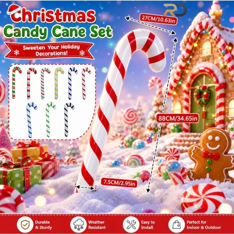 Multicolor Inflatable Christmas Candy Cane, Festive Retro Style, Foldable Inflatable Prop, Christmas Party Window Arch Decoration Handheld Toy