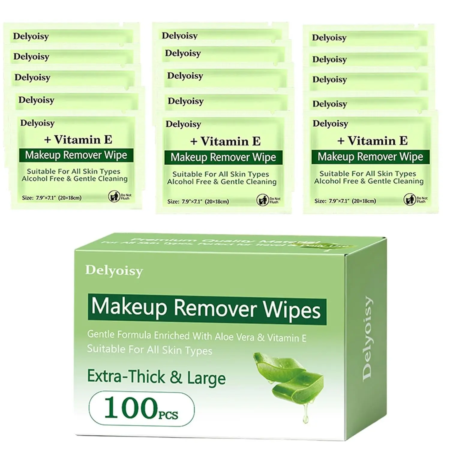 100 Count Makeup Remover Wipes Bulk, Individually Wrapped & Travel Size - Alcohol-Free & Unscented Facial Cleansing Towelettes for Sensitive Skin, Ideal for Travel, Hotel, Gym and All Skin Types