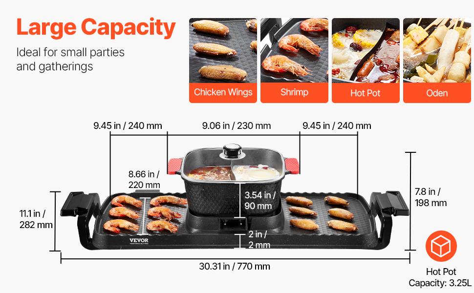 VEVOR Hot Pot with Grill, 2300W 2-in-1 Electric Smokeless Grill and Hot Pot, Removable Shabu-shabu Hotpot with Non-stick Pan, Separate Dual Temperature Control, Indoor Korean BBQ for 1-6 People VEVOR Hot Pot with Grill, 2300W 2-in-1 Electric Smokeless Grill and Hot Pot, Removable Shabu-shabu Hotpot with Non-stick Pan, Separate Dual Temperature Control, Indoor Korean BBQ for 1-6 People