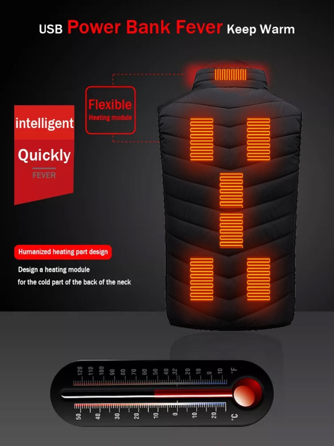 Men's Heated Vest One-Button Fast Heating Three-Temperature Control Instant Warmth Outdoor Winter Sleeveless Cotton Back Vest