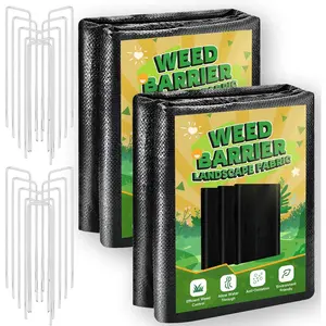 2FT x 100FT Weed Barrier Landscape Fabric Heavy Duty, 3.2oz Premium Gardening Weed Control Mat with 10 U-Shaped Securing Pegs, Ground Cover for Garden Beds, Farming, Underlayment, Commercial Driveway