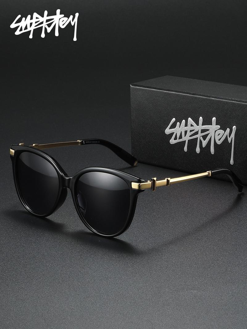 SUPKLEY Circular Polarized Sunglasses Made PC Material Cat Eye Frame TAC Lens Sun Protection UV Protection Sunglasses Suitable Men&Women Fashionable Retro Style High-end Creative Design Metal Mirror LegsHigh-quality Gifts Mothers/Lovers/Girlfriends