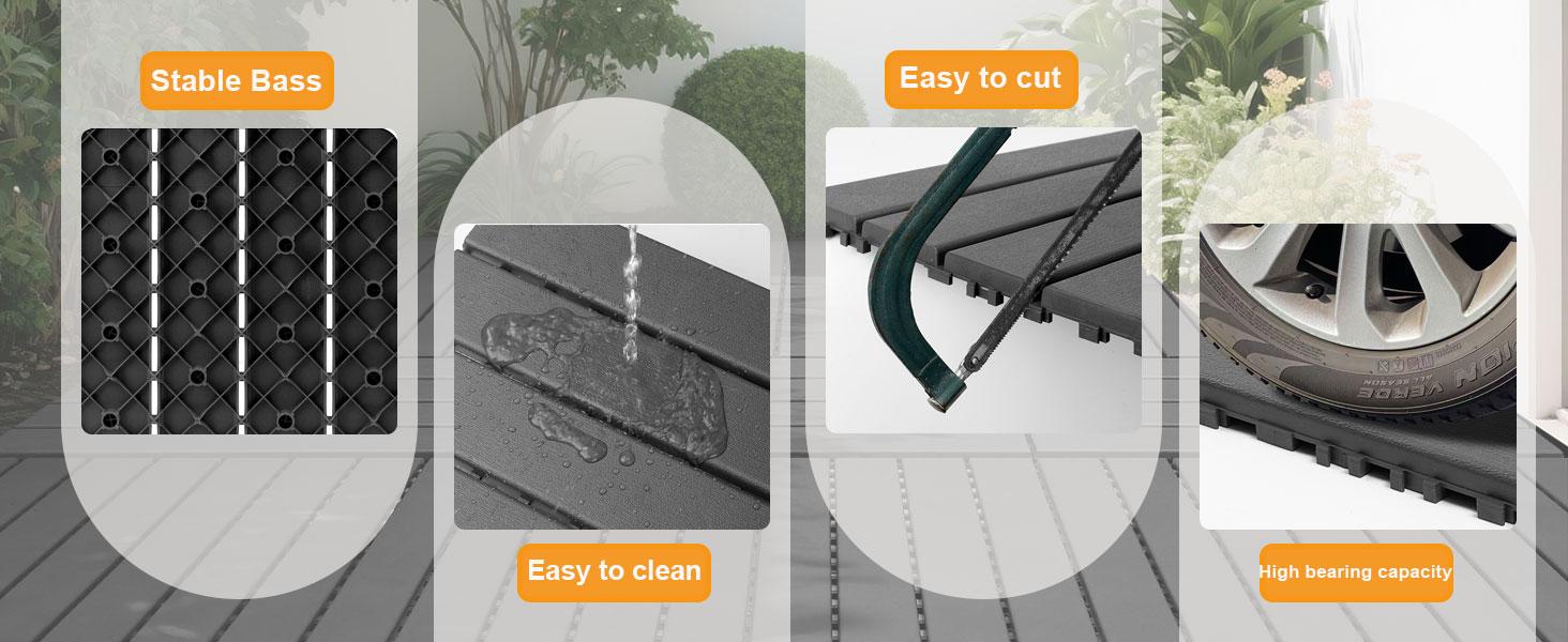 Interlocking Deck  (24 PCS), 24x12 Inches Waterproof Outdoor Patio Flooring, Easy Snap Balcony Floor  for Garden, Poolside, Backyard, Pathway, Indoor Use, foam marble tiles wpc frameless shower door Reinforced Garage Screen