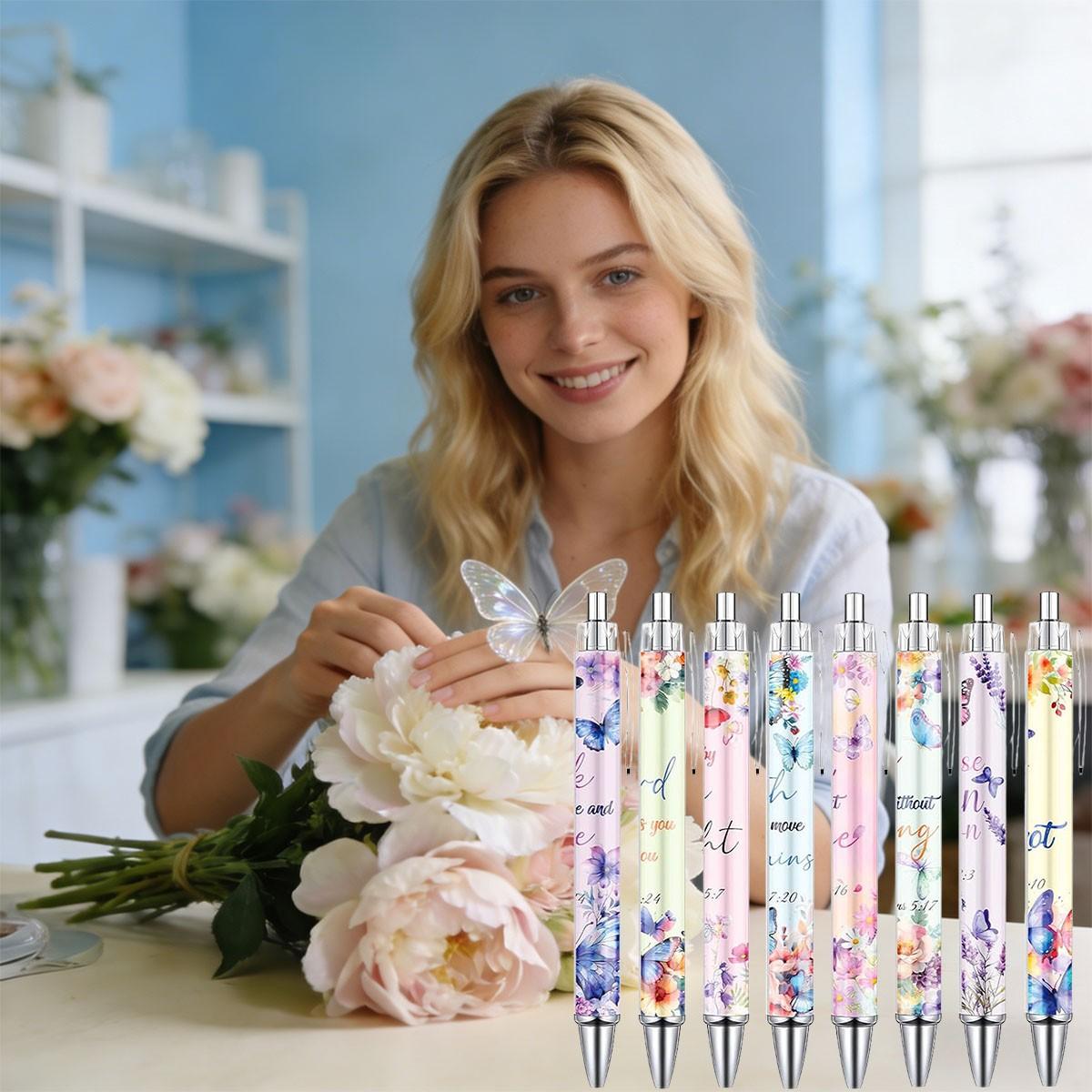 8/16/24 Pcs Christian Butterfly Ballpoint Pens, Bible Verse Inspirational Quotes Pens Set, Religious Flower Butterfly Smooth Writing Gifts for Women, Coworker Teacher, Office School Supplies