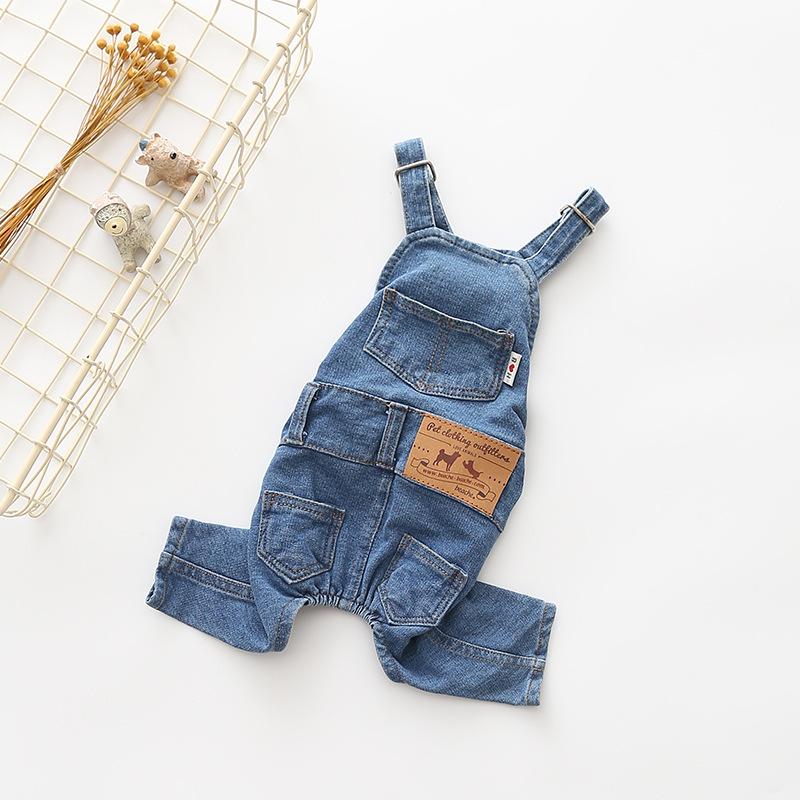 Vintage Denim Dog Jumpsuits - Washed, Stretchy, Skin-Friendly Overalls with Adjustable Straps, Free Movement Design, 1-Piece Suspender Pants for Small-Medium Dogs’ Daily Walking