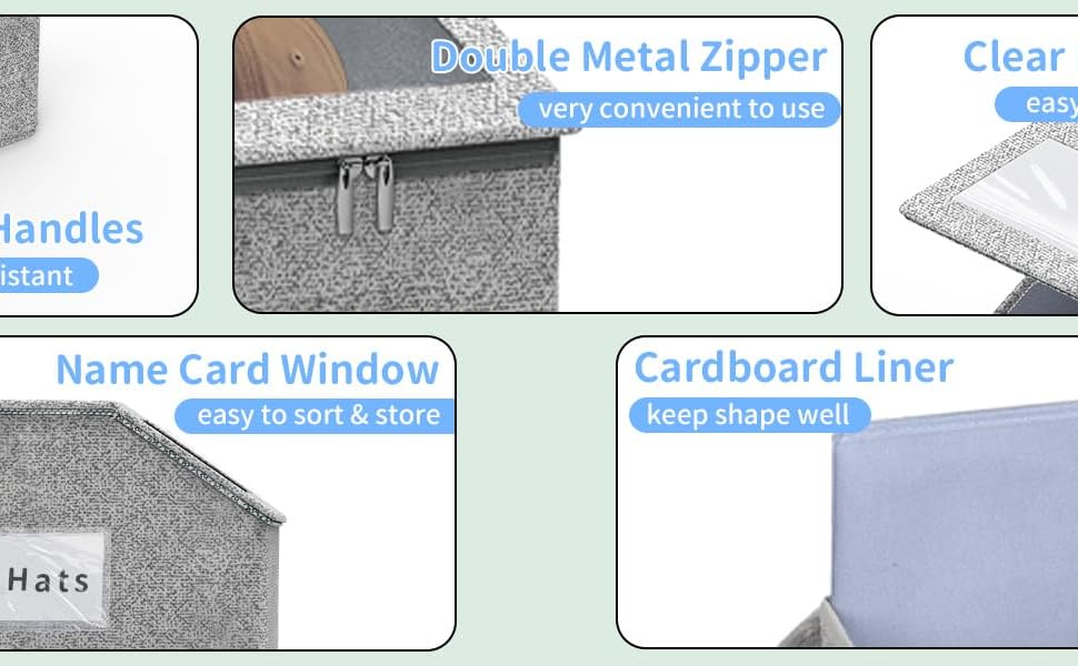 Gray Household Smooth Stackable Hat Storage Box, Closet Storage for Shelf, Holds Up to 12 Baseball Caps, 2-Way Zipper, Reinforced Base, 1 Pack