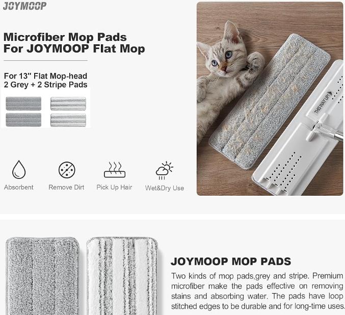 JOYMOOP 60" Mop and Bucket with 8 Reusable Microfiber Pads Hands Free Flat Floor Mop and Bucket Mop with Wringer Set