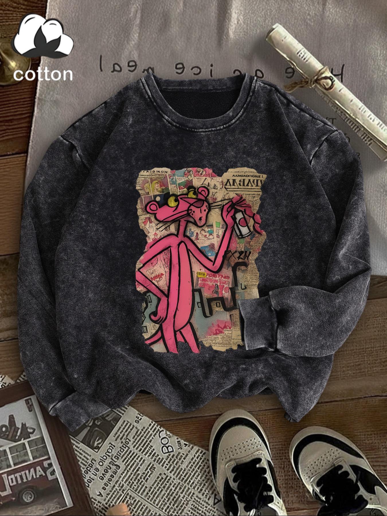 Women's Casual Vintage Wash Cotton Fitted Pullover Sweatshirt, Round Neck Long Sleeve Fleece Lined Hoodie for Fall Winter Fashion