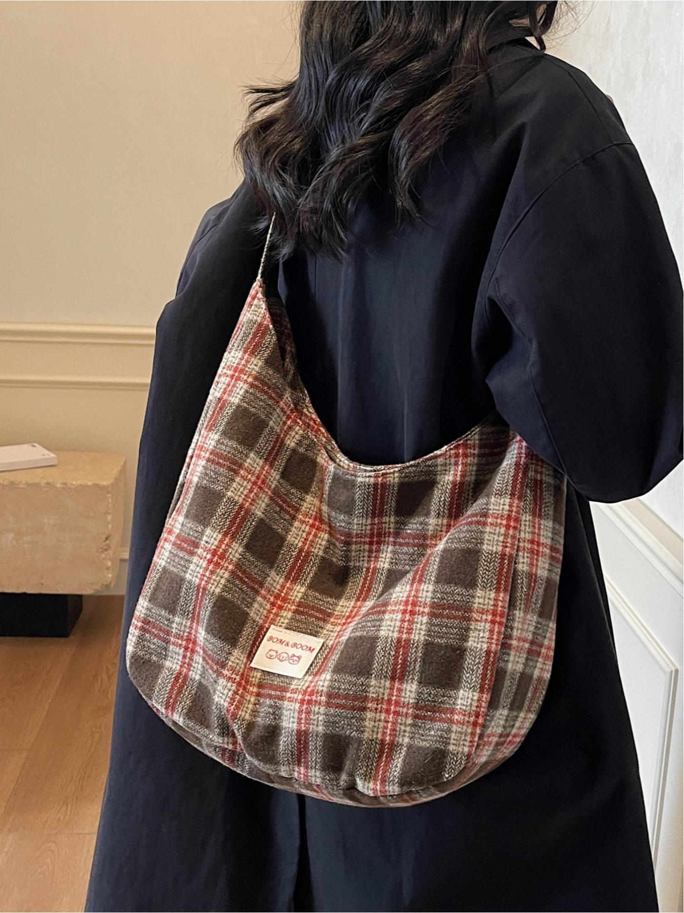 Retro plaid underarm bag, spring/summer canvas relaxed style shoulder bag, Crossbody Tote Bag, Commuter Crossbody Bag, multi-color versatile casual large capacity bag, suitable for dates, work, commuting, shopping, everyday accessories, etc.