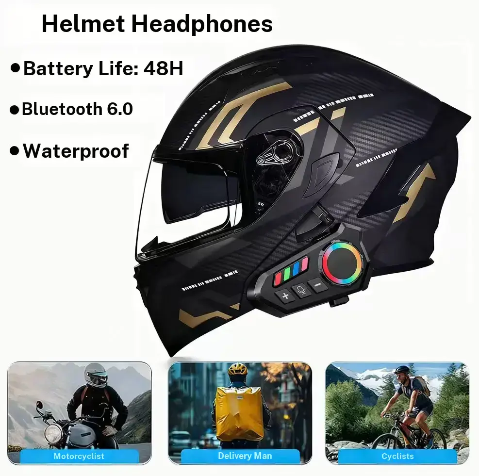 DVKIX 2026 New Wireless Smart Motorcycle Helmet Earphones Motorcycle Accessory, Smart Voice Assistant Ready, Call Answering, Music Playback, FM Radio, Long Battery Life, Dustproof, Compatible with Most Helmets, Ideal for Riding, Father's Day Gift, Bike,