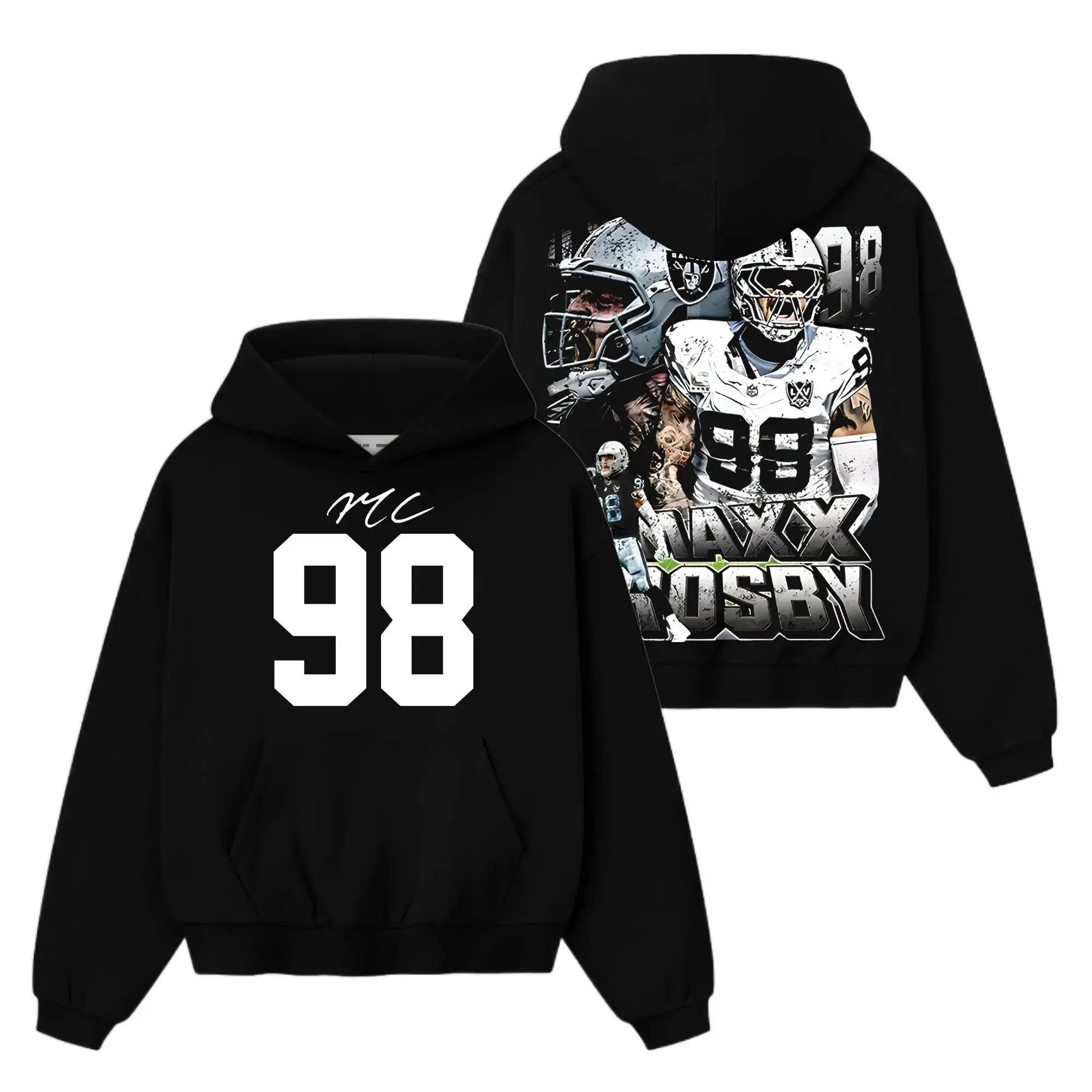 [Sale Up To 50%] Unisex Raider Nation Outfit Maxx Crosby 98 Cotton Hoodie T-Shirt (Made In US), The Condor Mad Maxx Fans Shirt, Las Vegas Football Shirt, Game Day Outfits, Gift For Football Fans, Football Game Day Graphic Tee