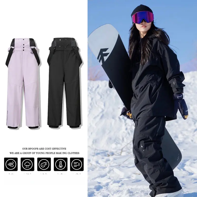 Men's outdoor snow pants, windproof, waterproof, fleece-lined, warm, loose-fitting, straight-leg ski pants