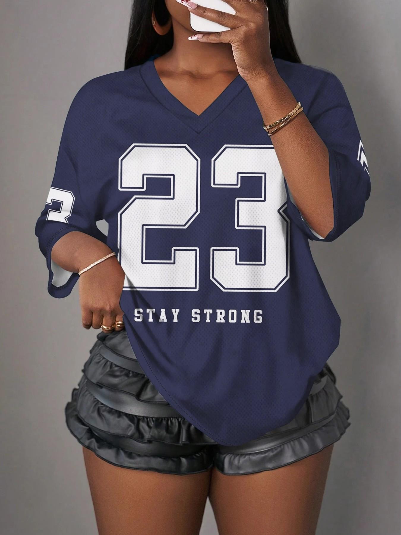 Y2K 23 Number Print Mesh V-Neck T-Shirt, American Retro Style, Breathable Sport Top, Multiple Colors Available, Loose-Fitting, All Seasons