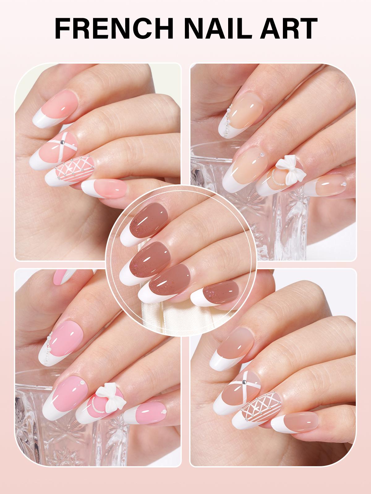 Aillsa Short Oval French Tip Press on Nails - 180pcs Classic Nude/White Full Cover Soft Gel Nail Tips Natural False Nails 15 sizes Easy to Wear Soak Off Acrylic press Nails Extensions Reusable & Comfortable Fit DIY Nail Art at home Beauty Products