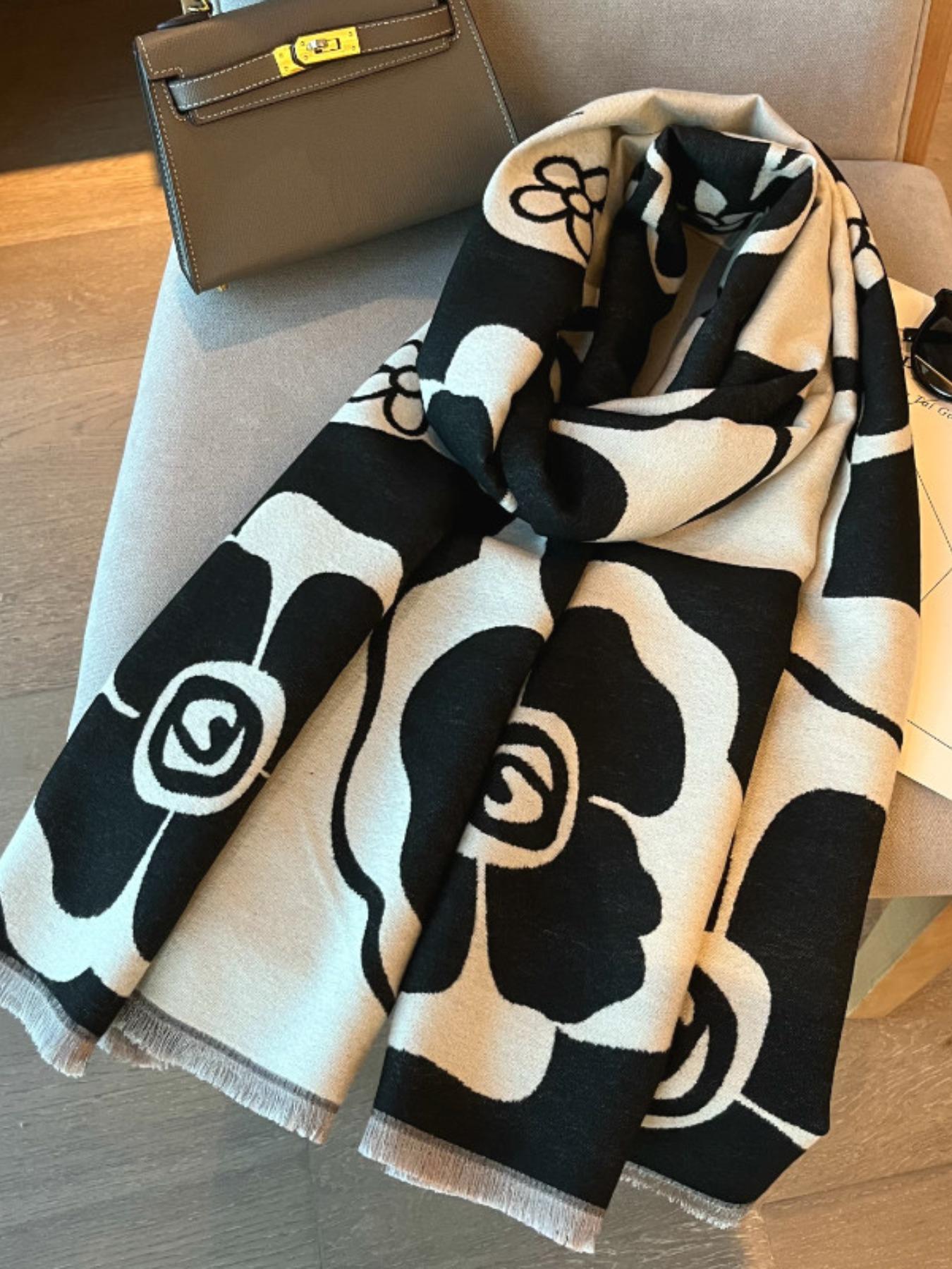 Floral Print Tasseled Shawl, Soft Warm Long Scarf for Women & Men, Fashion Wrap Scarf for Daily Wear