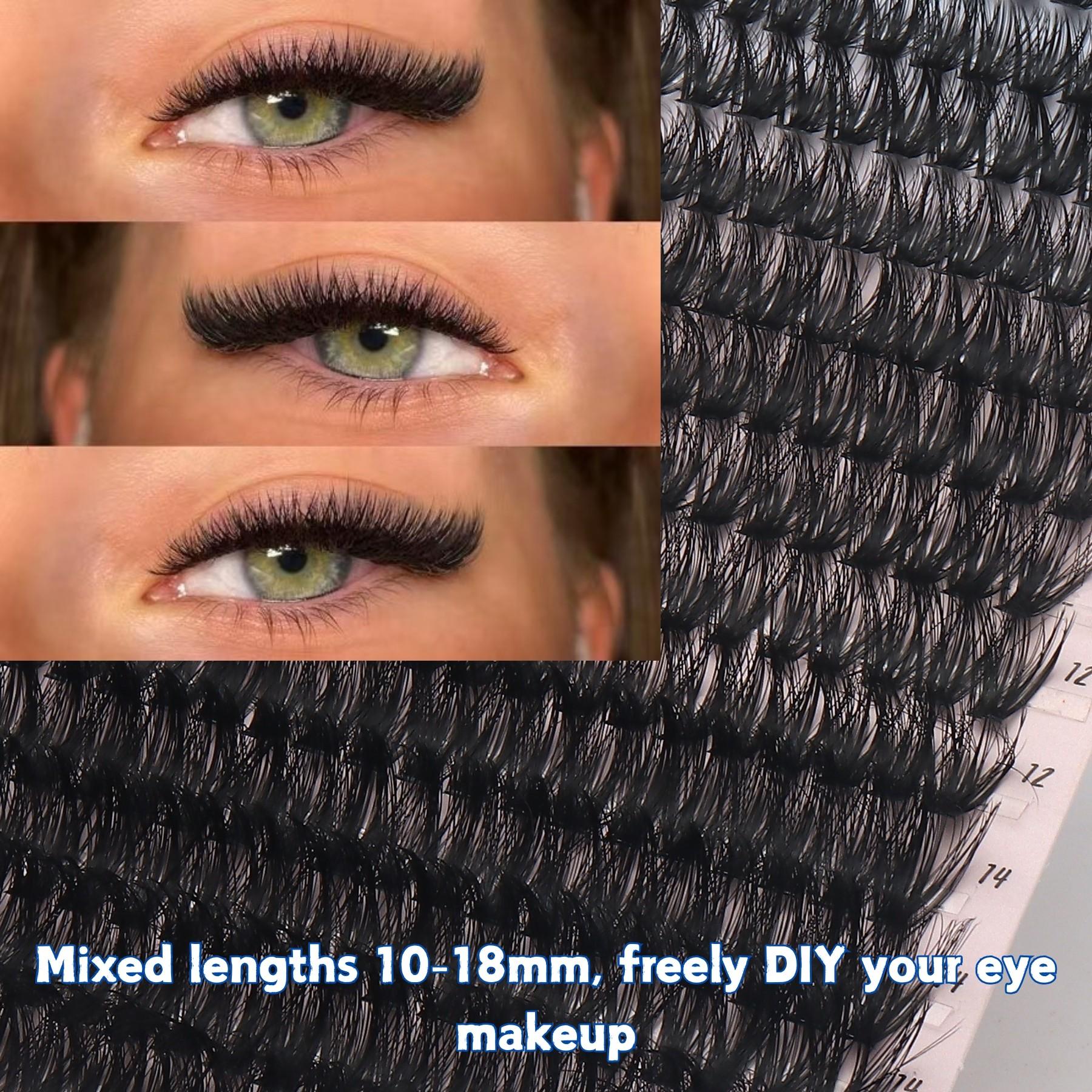 Dramatic DD Curl Cat Eye Cluster Lashes | 10-18mm Fluffy Lifted 3D Volume Individual Lashes, Easy Beginner DIY Long Lasting Reusable Eyelashes, Big 280Pcs Pack Daily & Party Makeup