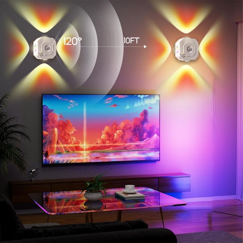 1Pc 4-Head Cat Eye LED Wall Light, Motion Sensor & Touch Control, RGB Color Adjustable USB Rechargeable Night Light, Wall-Mounted for Living Room Bedroom Closet, Suitable for Christmas, Valentine's Day and Halloween atmosphere decoration