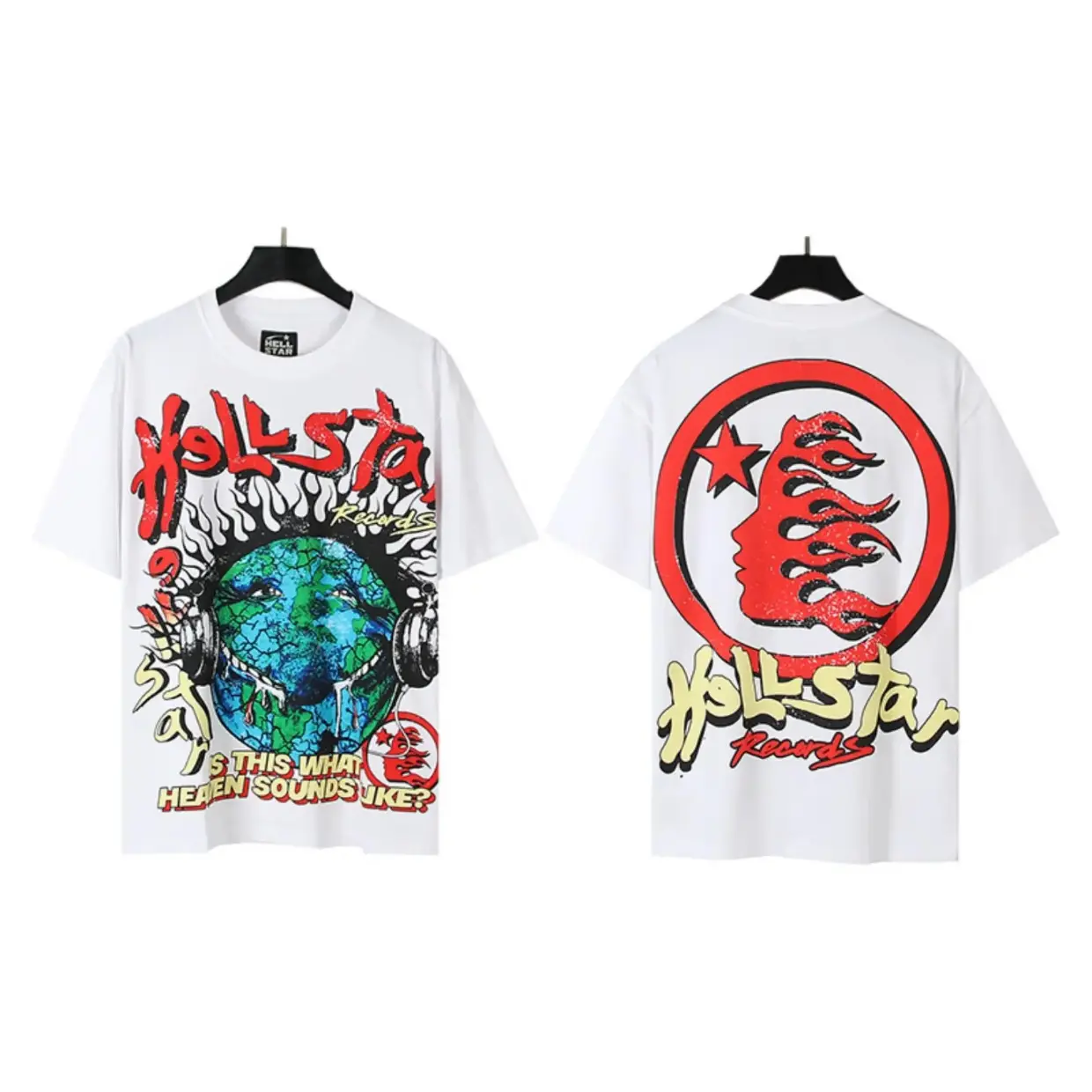 HELLSTAR Records Cracked Earth Graphic T-Shirt for Men, Vintage Distressed Double Sided Print Cotton Short Sleeve Tee, Oversized Gothic Y2K Streetwear Top for Summer Casual Daily Wear