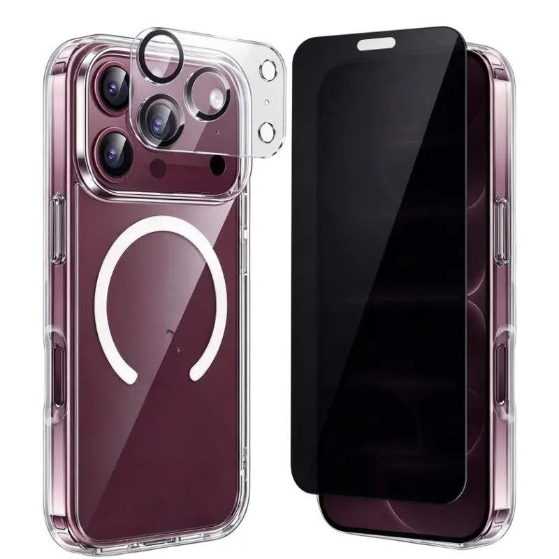 3IN1 for iPhone 18 Pro/Pro Max Case with Privacy Screen Protector,Clear Full Camera Protection, Magnetic, Transparent, Compatible with Magsafe, Shockproof Protective Phone Cover, Slim Fit