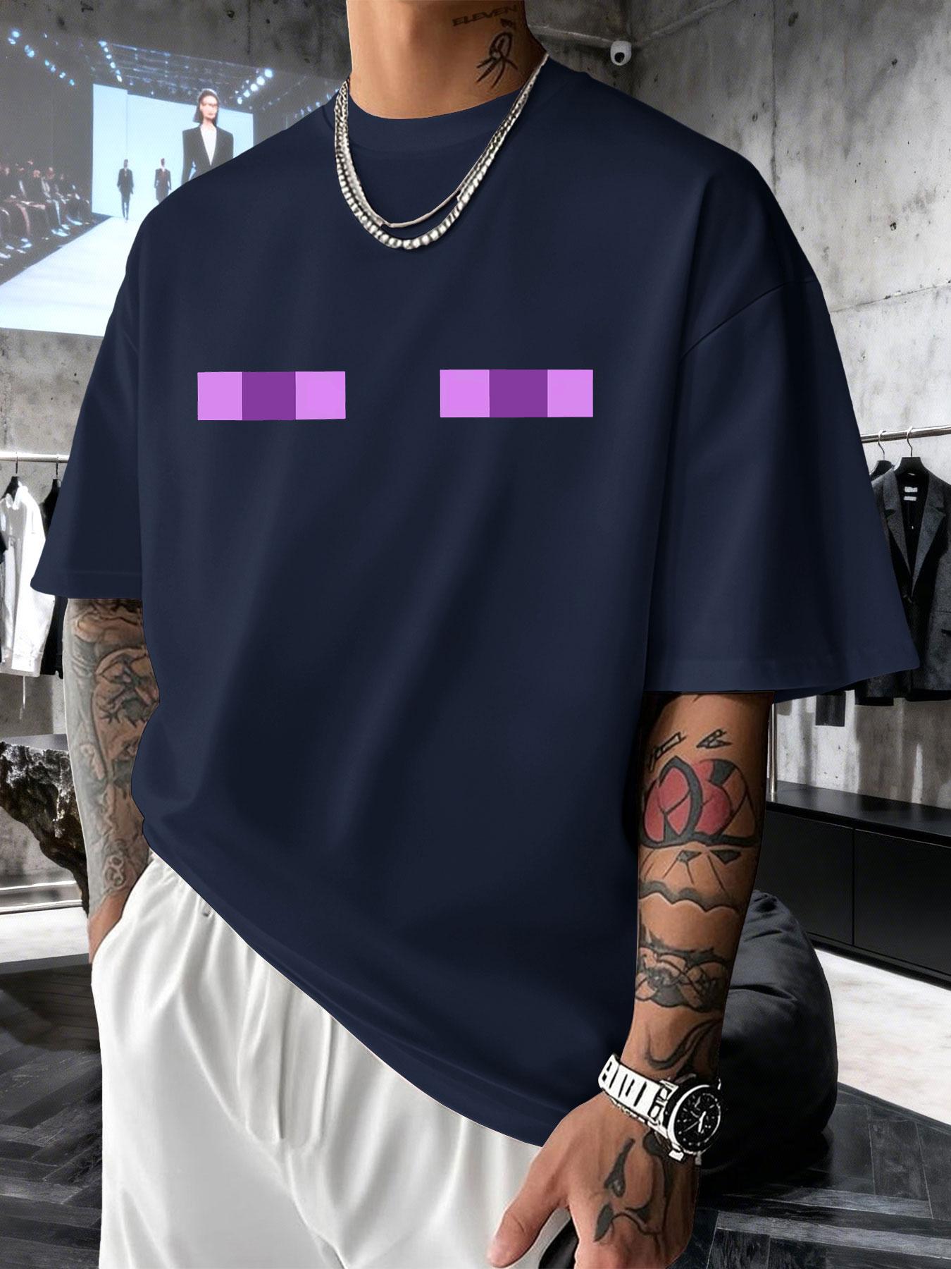 Men's Short Sleeve T-Shirt Summer, Minecraft Enderman Eye Creative Print, Casual Loose-Fit Drop Shoulder Couple Top