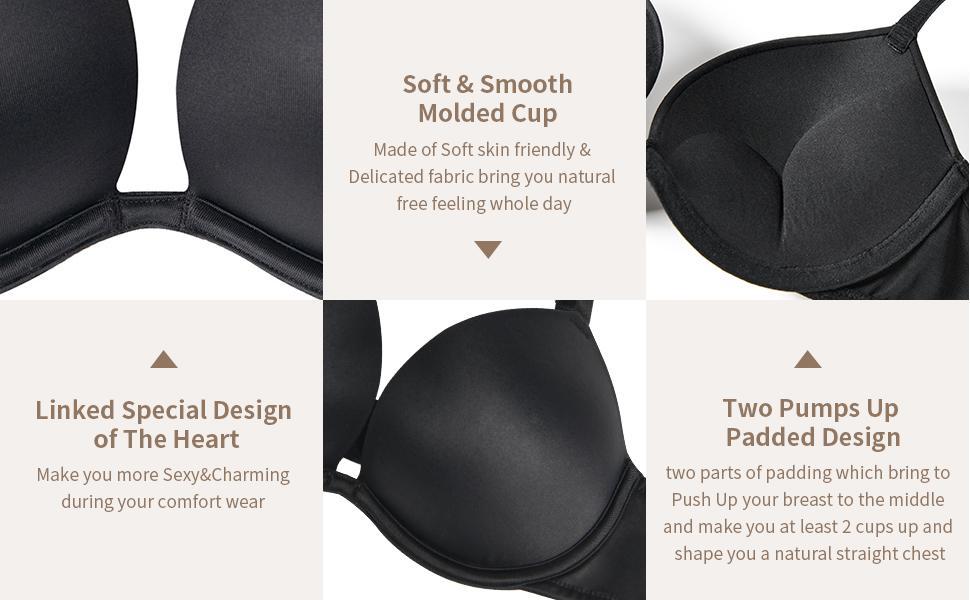 Wingslove Deep V Push Up Padded T-shirt Bra Everyday Bras For Womenswear Outfit Enhancer Outdoorfun Low Plunge Breathable Mesh Classic Style SpringStatements