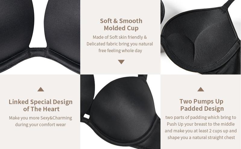 Wingslove Deep V Push Up Padded T-shirt Bra Everyday Bras For Womenswear Outfit Enhancer Outdoorfun Low Plunge Breathable Mesh Classic Style